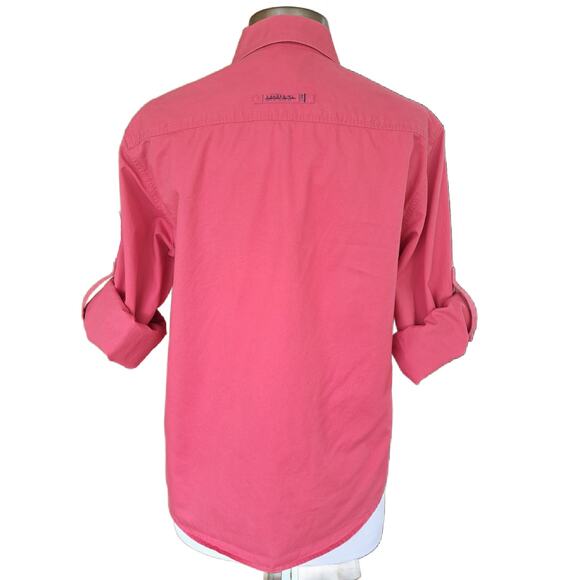 LAUREN Pink Button Down Camp Shirt Large Cotton Roll Tab Sleeve Pockets - Picture 4 of 11